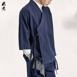 居士禪服寬松棉唐裝 裝 外套春季 古風套裝 道袍漢服麻亞麻中國風男