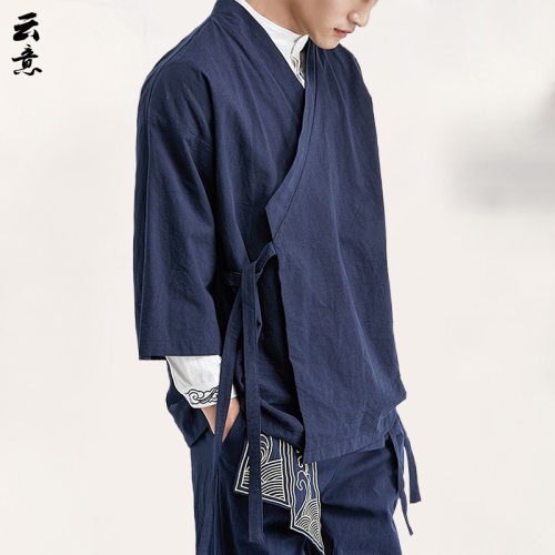 装外套春季古风套装居士禅服宽松棉唐装道袍汉服麻亚麻中国风男