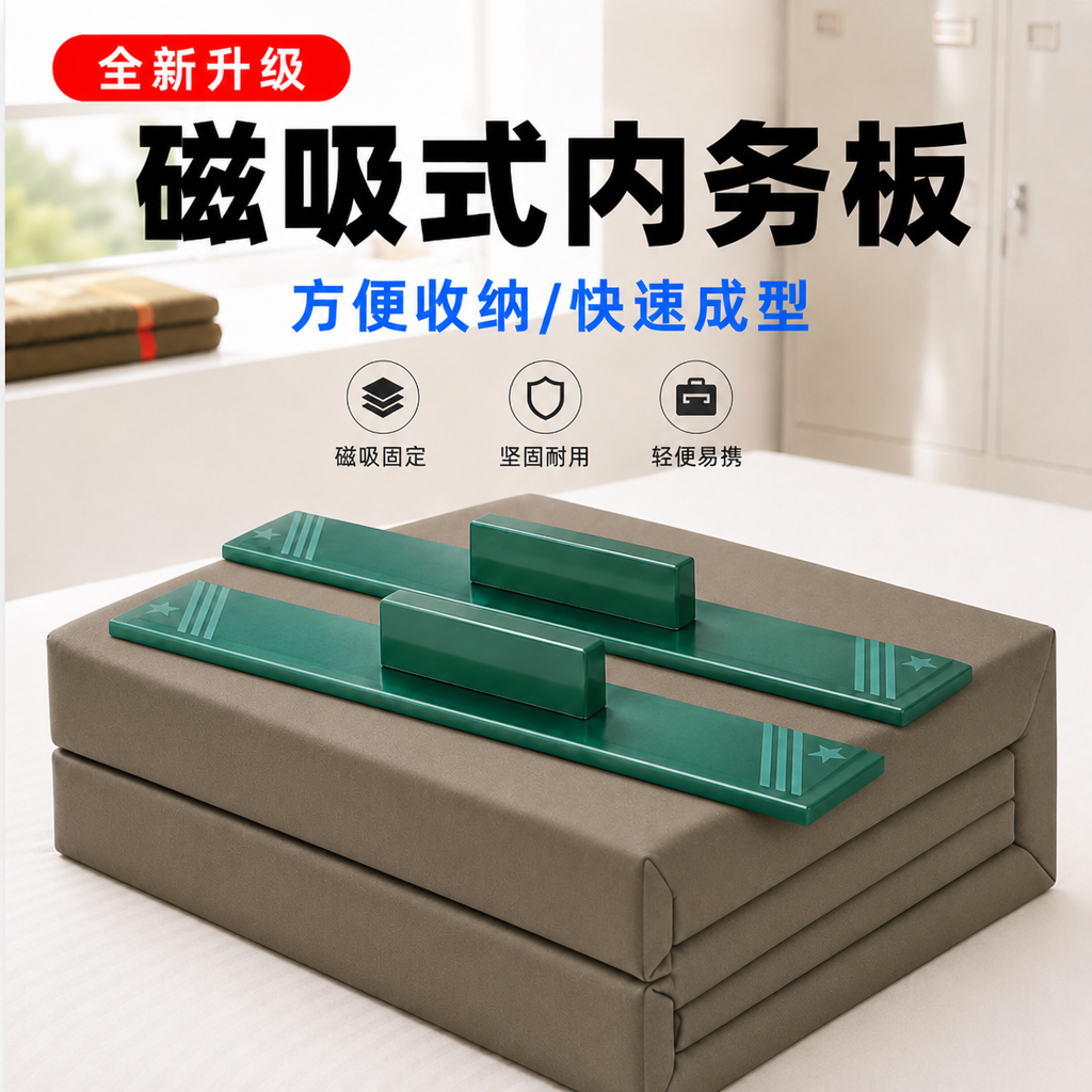 新款磁吸式内务夹板移被板豆腐块塑料叠被子橄榄绿铺板内务板