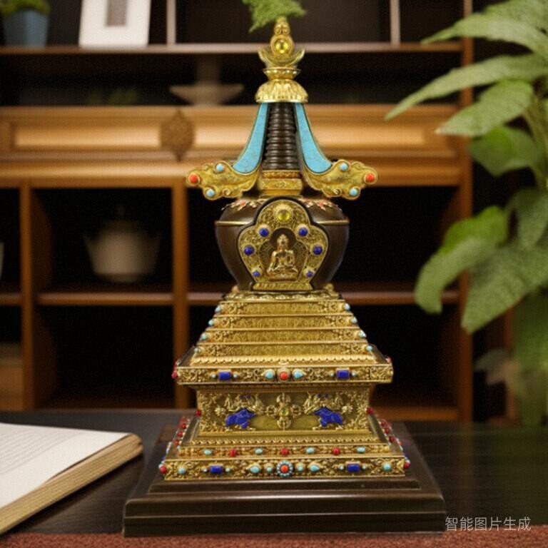 西行人 慧宝十二时菩提塔舍利佛塔如来八塔黄铜藏式佛堂桌面摆件