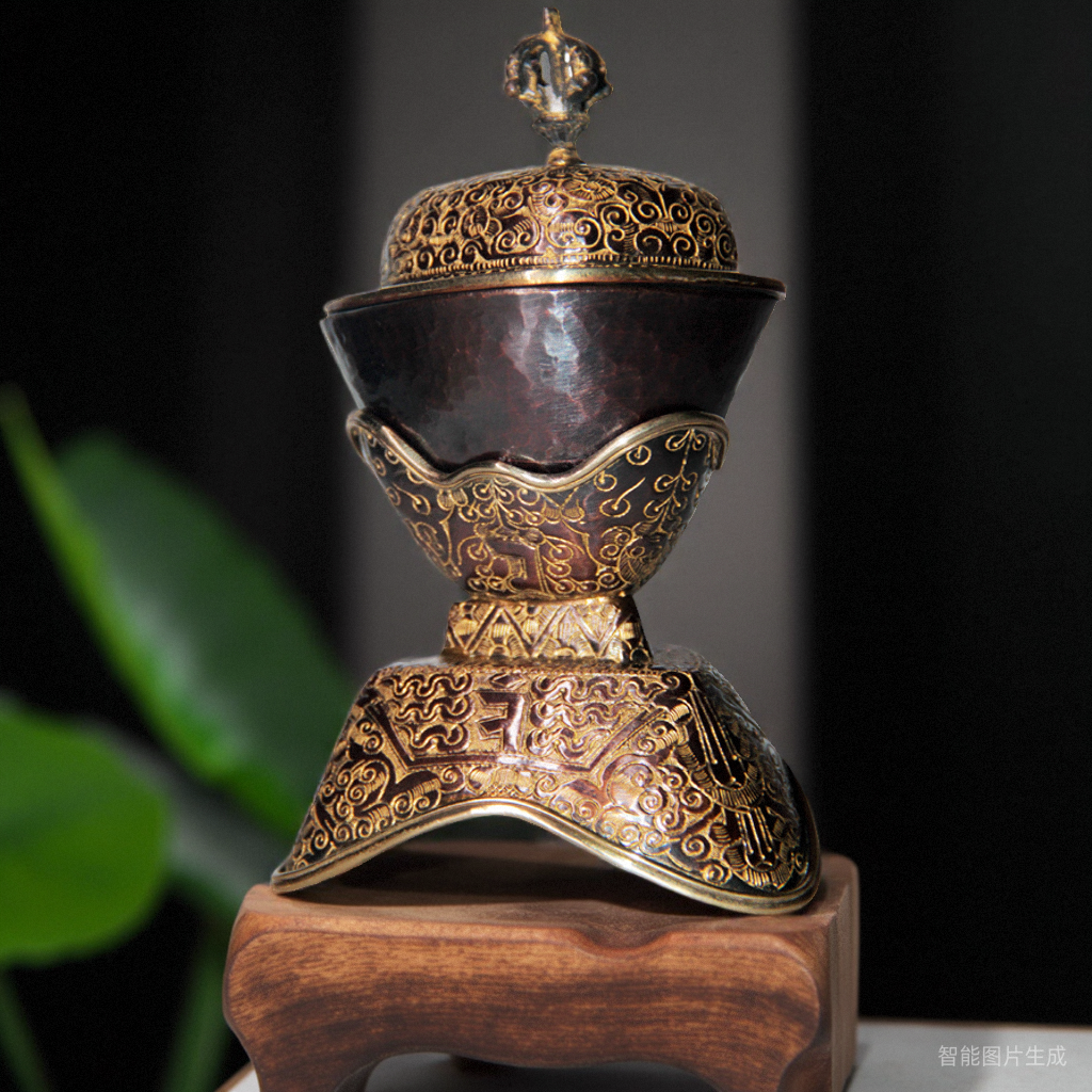 西行人 尼泊尔纯手工法器托巴碗纯铜佛前供品佛堂桌面摆件贡酒杯