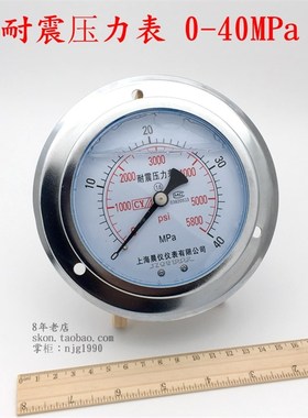 耐震压力表0-40MPa轴向带边油压表YN100ZT液压表5800psi螺纹M20
