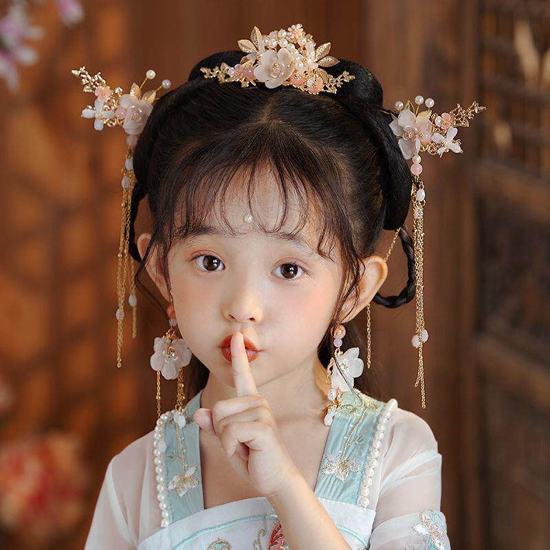 汉服头饰女儿童古风全套可爱发簪发饰小女孩古装流苏步摇发冠女宝