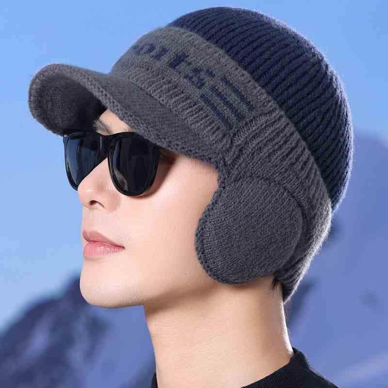 男子防寒帽帽子男款冬季针织帽骑行防寒冷帽护耳帽加绒加厚保暖棉