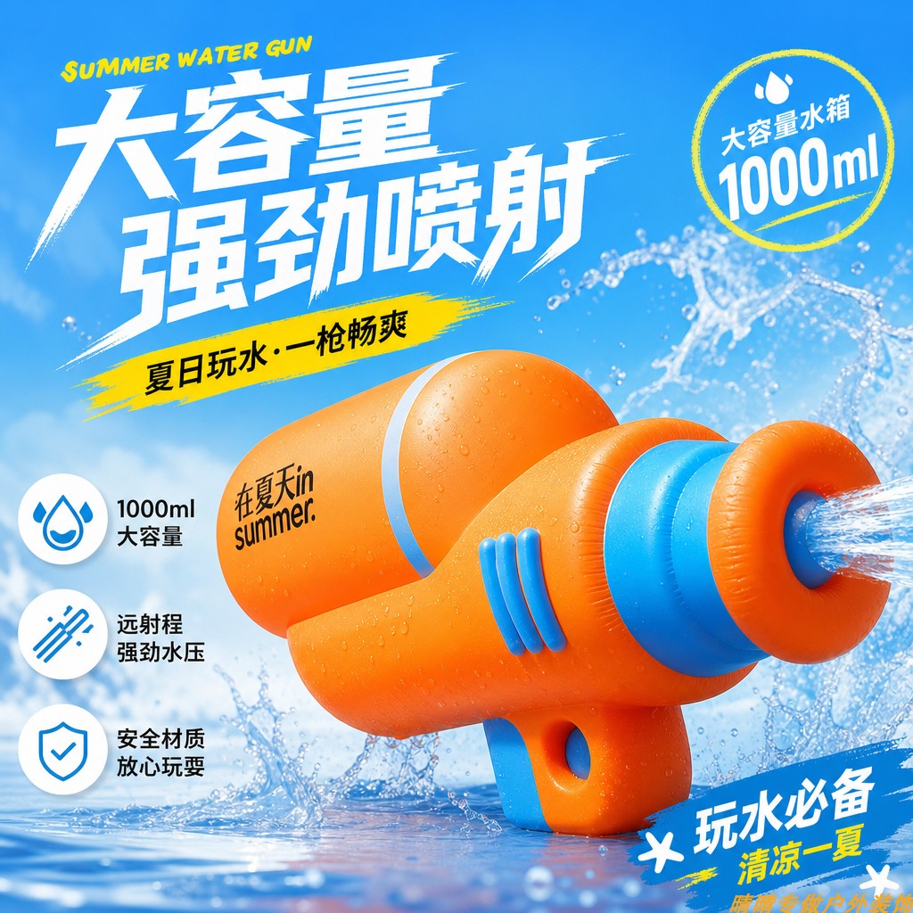 充气卡通大型仿真水枪气模商场户外景区游乐场露营打卡装置道具