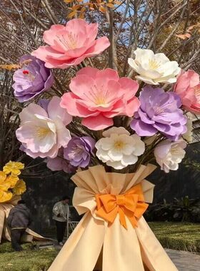 巨型包装树花商业街大树装饰网红玫瑰树上开花装饰防水泡沫大纸花