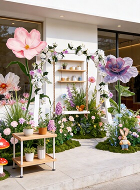 春天装饰仿真花摆件轻奢高端造景美陈咖啡店网红打卡道具场景布置