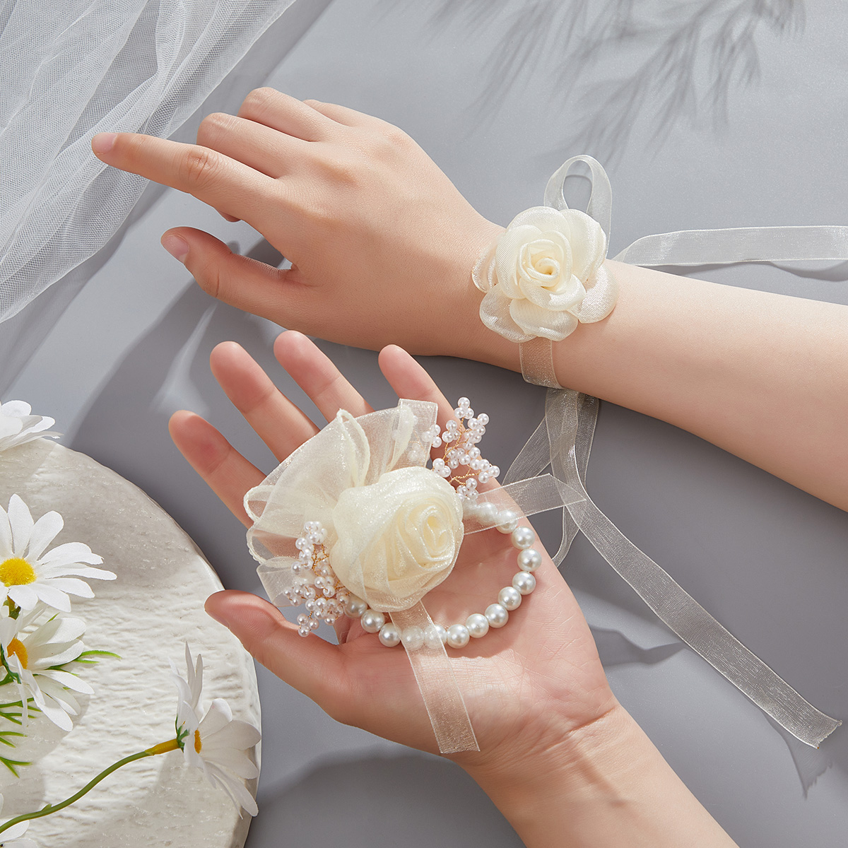 新娘伴娘手腕花森系超仙手环花中式婚礼姐妹团腕花手花唯美高级感