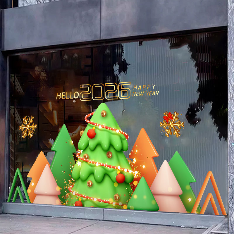 圣诞节氛围布置圣诞树静电玻璃贴