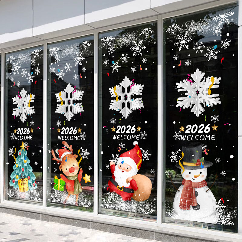 圣诞玻璃贴纸店铺装饰