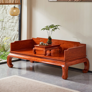 缅甸花梨木罗汉床三围独板新中式客厅实木沙发床榻大果紫檀休闲床