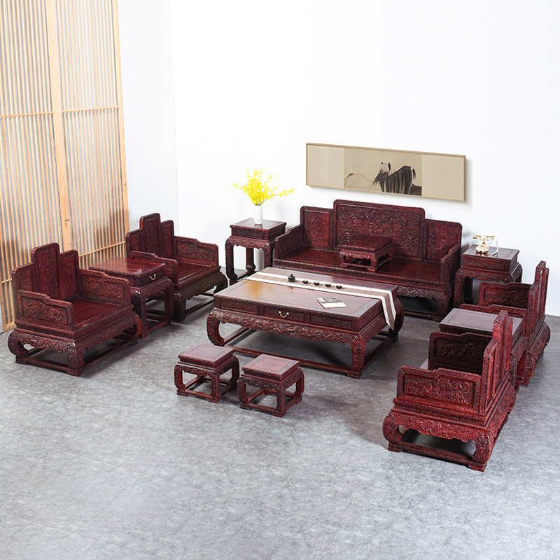 赞比亚血檀家具新中式沙发客厅别墅大沙发中式全实木组合仿古宝座