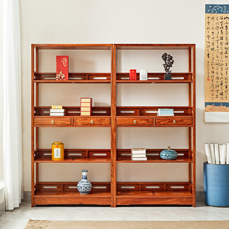 红木家具花梨木书架新中式书橱书柜刺猬紫檀置物架客厅实木展示架