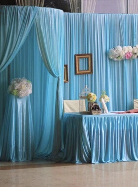 婚庆舞台背景纱幔帷幔打底红色婚礼背景布摄影幕布冰绸布幔装饰