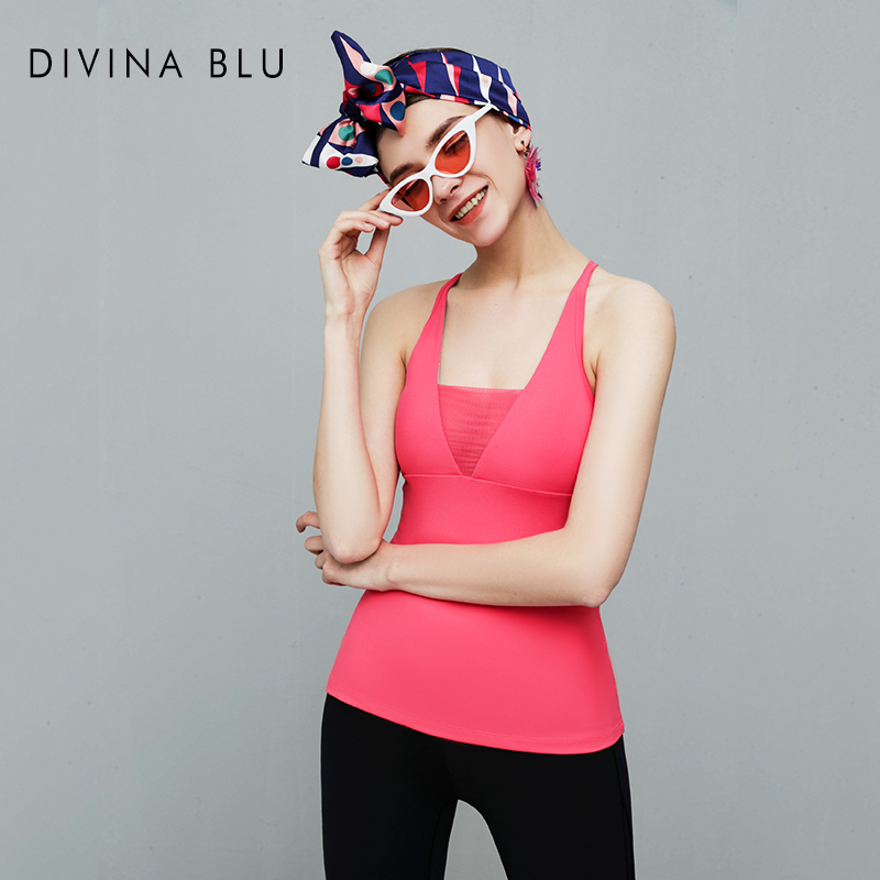 DIVINA BLU新款内秀背心 健身跑步塑性防震 瑜伽服性感蕾丝拼 女 运动/瑜伽/健身/球迷用品 瑜伽背心 原图主图