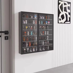 盲盒收纳展示架壁挂式手办展示柜实木手办挂墙防尘透明玻璃收纳柜