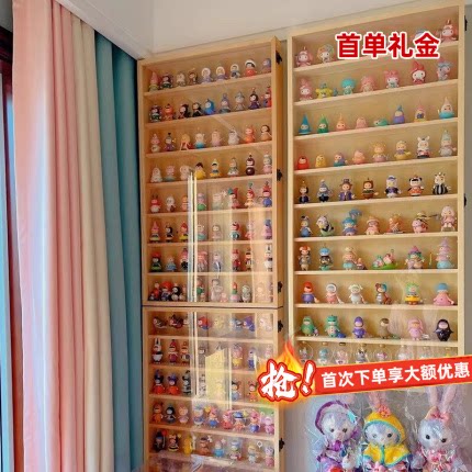 实木盲盒收纳展示架手办展示柜潮玩陈列挂墙置物架防尘盲盒收纳柜图片