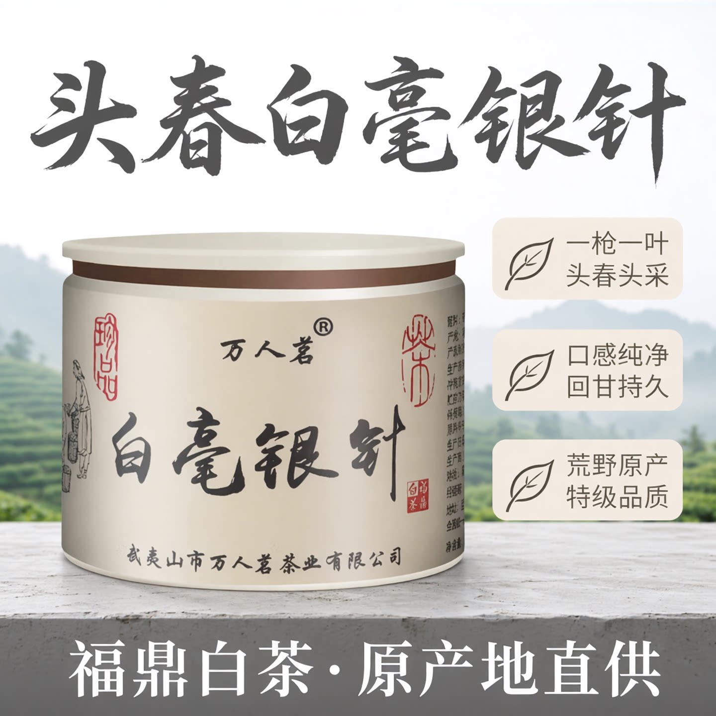 白毫银针50g小圆罐装万人茗图片