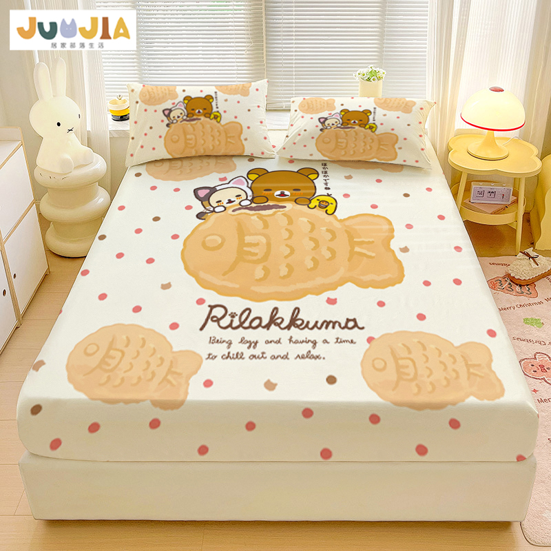 轻松熊卡通床笠不起球全包床垫套