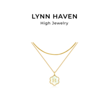 LynnHaven麟玟 ART圆梅字母 18K金字母牌白蝶贝母项链