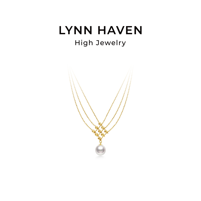 LynnHaven麟玟 EARTH蕾丝 18K金Akoya海水珍珠颈链爆闪珠项链吊坠