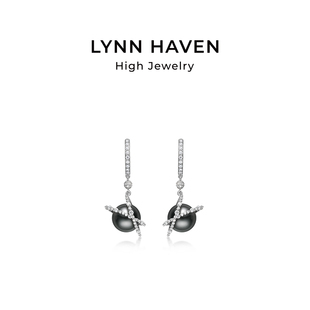 LynnHaven麟玟 ART海的女儿-赤诚 18K金大溪地黑珍珠耳钉钻石耳饰