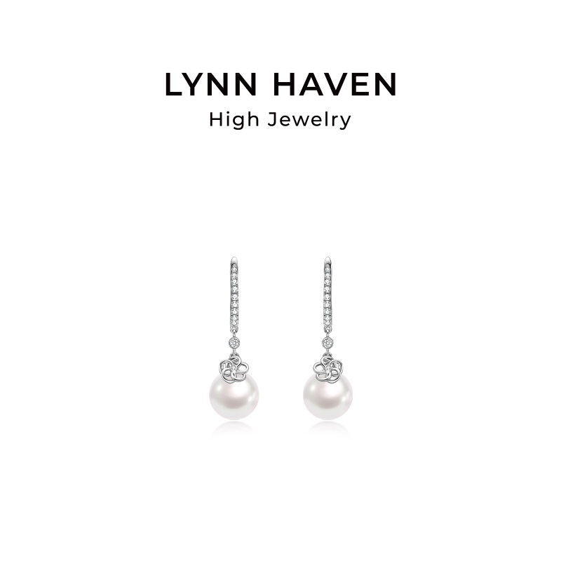 LynnHaven麟玟 ART冰梅纹18K金钻石冰梅梅花Akoya海水珍珠耳坠