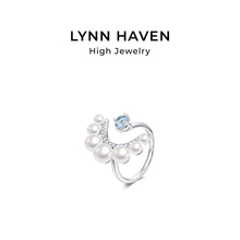 LynnHaven麟玟【新月女神】Akoya海水珍珠戒指18K金钻石开口戒女