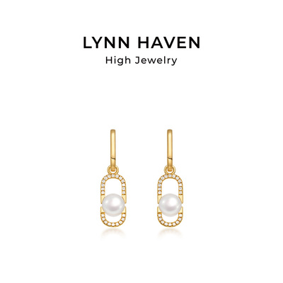 LynnHaven麟玟 EARTH环抱 18K金Akoya海水珍珠耳钉钻石耳饰礼物