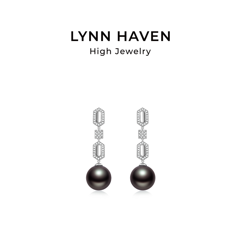 LynnHaven麟玟 EARTH无畏 大溪地黑珍珠耳钉18K金钻石长耳坠耳饰
