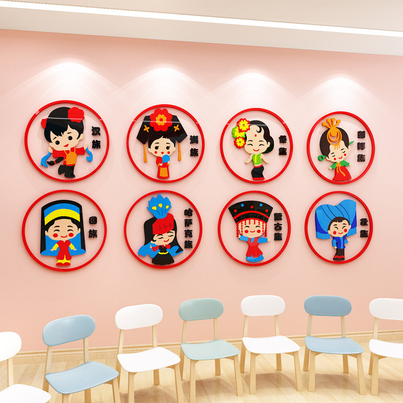 幼儿园墙面装饰环创主题墙成品楼梯道墙面布置五十六56个民族贴纸