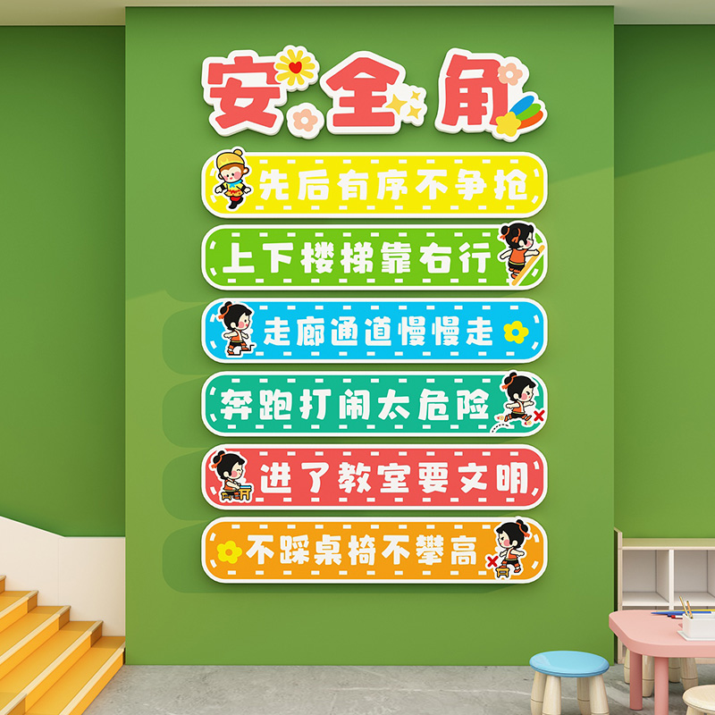 幼儿园环创主题墙贴成品安全角雪弗板材料少儿托管班楼梯墙面装饰