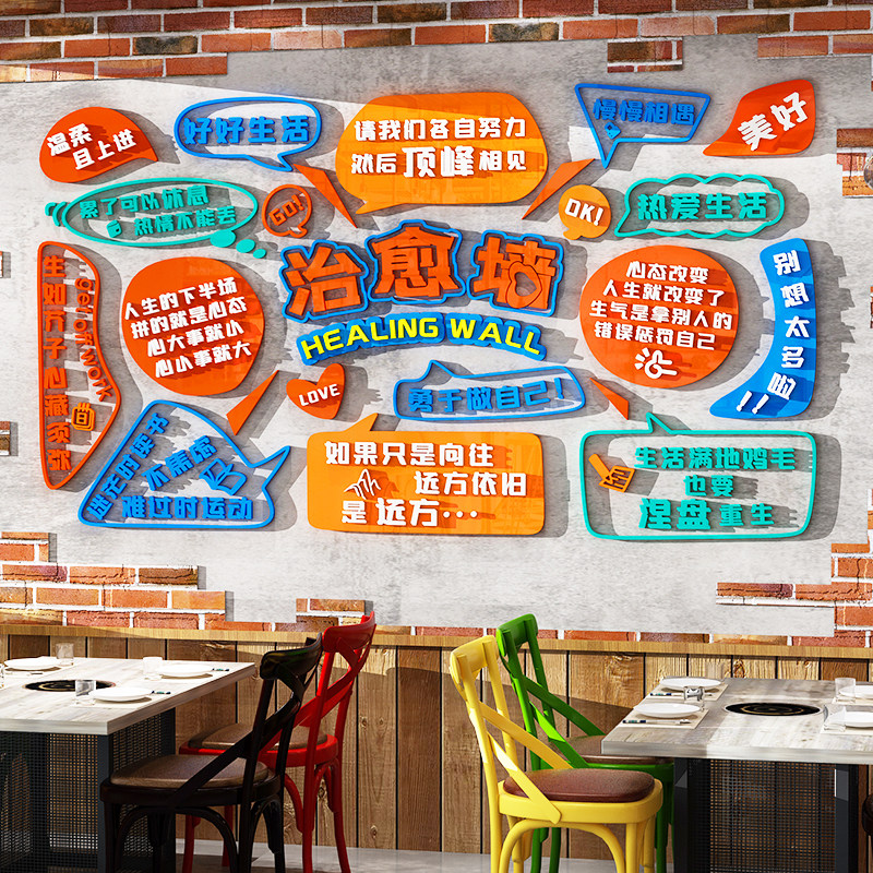 网红打卡拍照区背景墙烧烤店铺火锅墙面装饰3d立体奶茶咖啡店布置