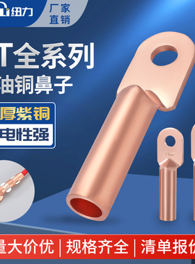 DT本色铜鼻子电缆接线端子加厚纯铜线耳1只