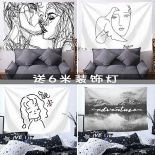 饰挂布北欧风挂毯网红宿舍床头改造壁毯挂画 ins背景布简约线条装