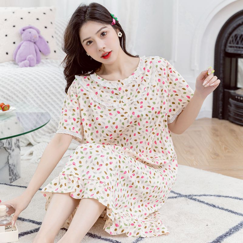 夏季女士加大码孕妇全棉短袖睡裙