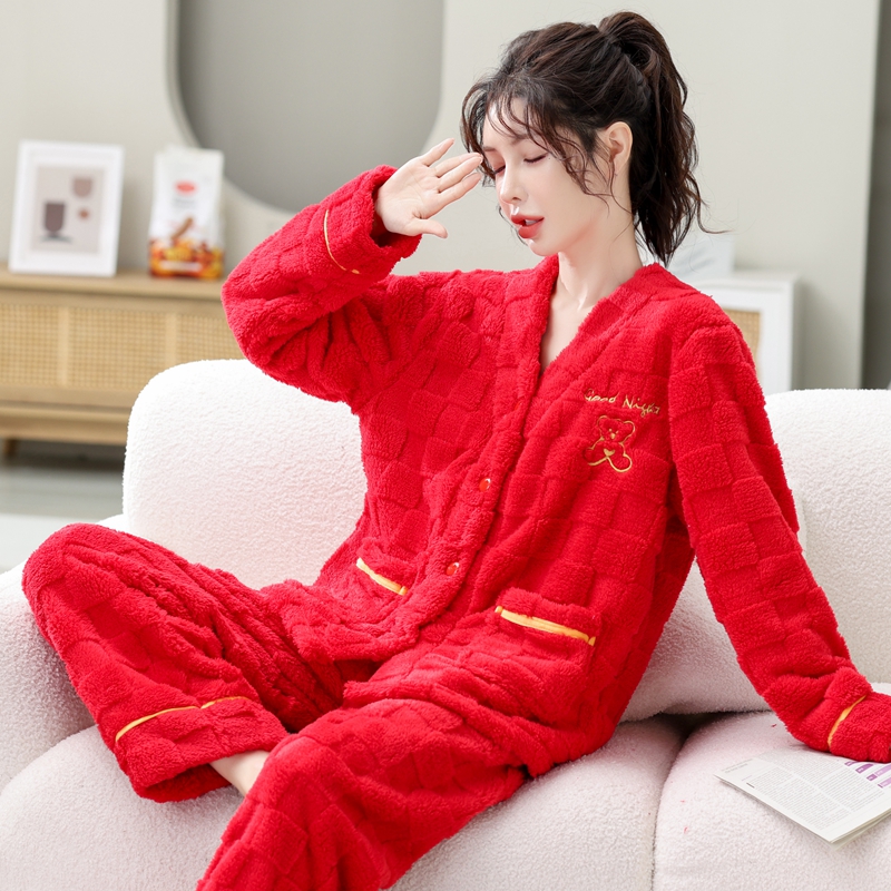 红色珊瑚绒睡衣女本命年家居服