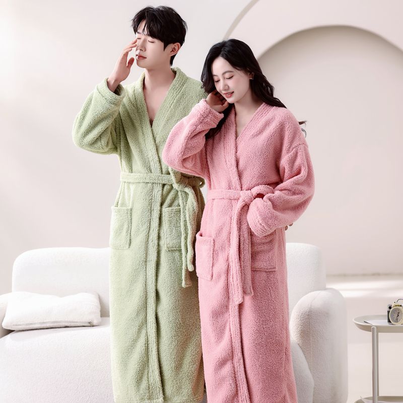 双面加厚款睡袍2025秋冬新款冬季男女珊瑚绒情侣加长款法兰绒浴袍
