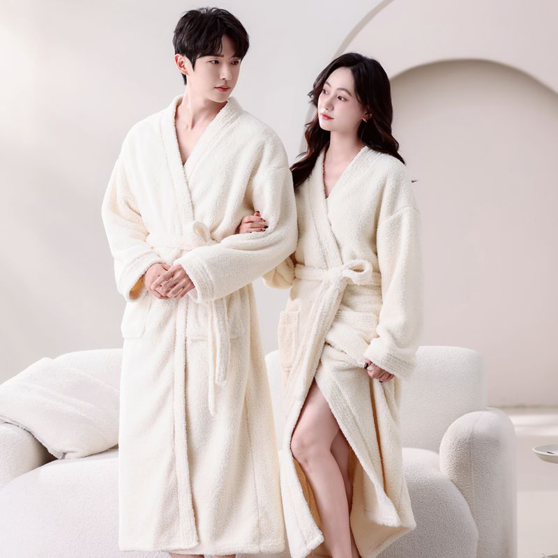 睡袍睡衣女冬季加厚法兰绒珊瑚绒浴袍加绒长款男情侣2025新款浴衣
