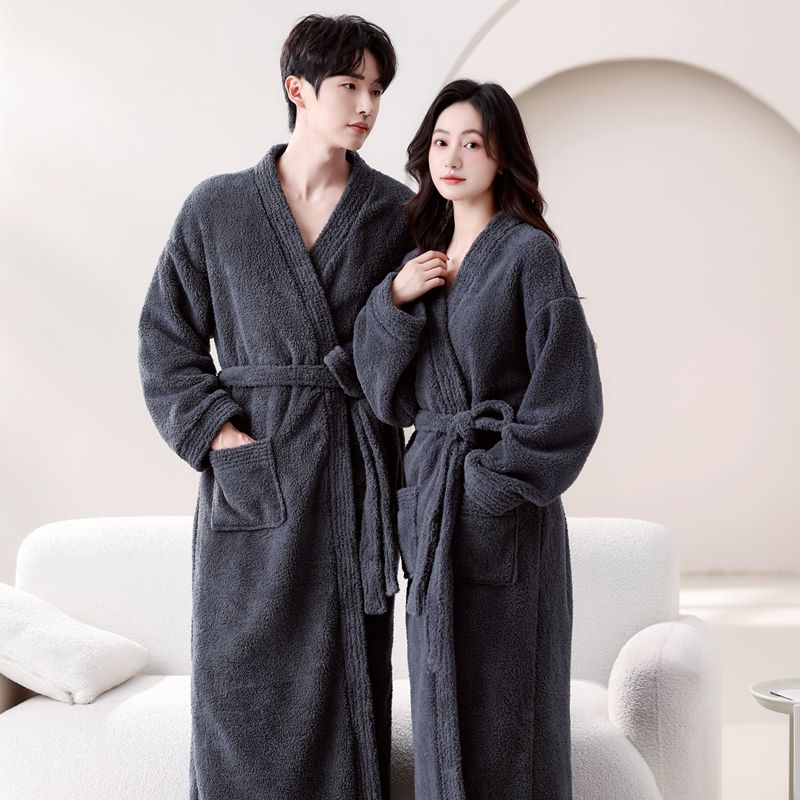 新款睡袍女秋冬季加绒加厚珊瑚绒男士浴袍情侣睡衣加长款浴衣冬天