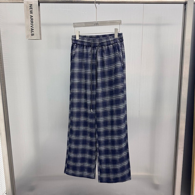 毛呢格纹阔腿裤时尚抽绳休闲裤