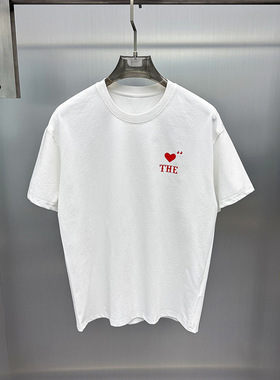 简约T恤时尚男装夏季爱心白色短袖宽松打底套头情侣T恤 B2CNF1130
