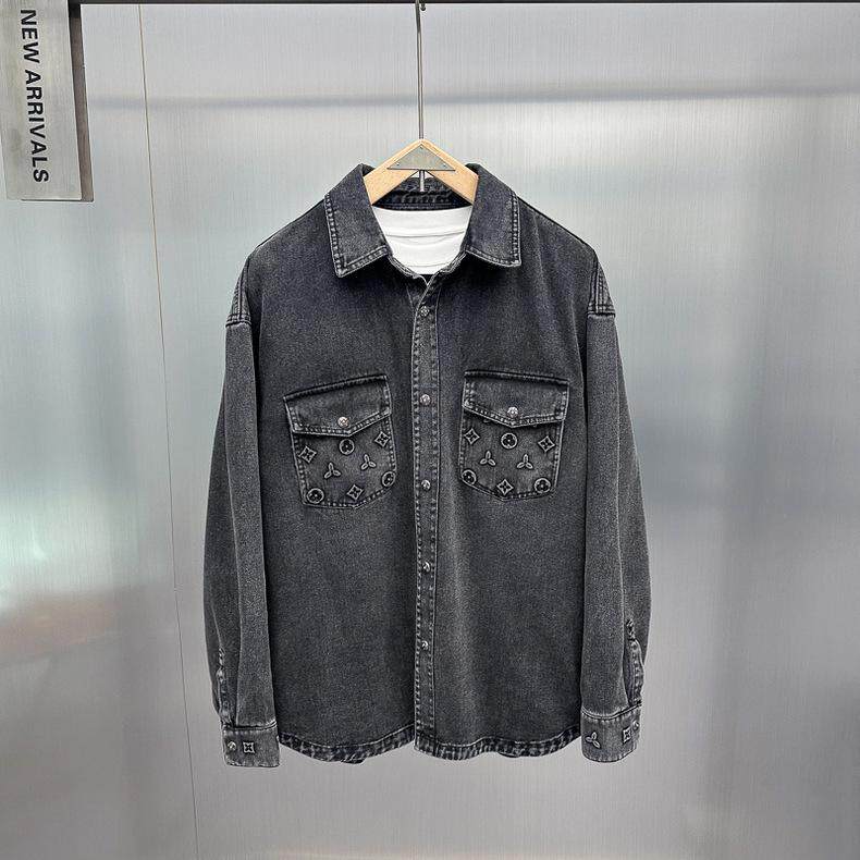 男装春款老花钢印牛仔衬衫欧洲站休闲宽松牛仔衬衫外套B2CHF1195