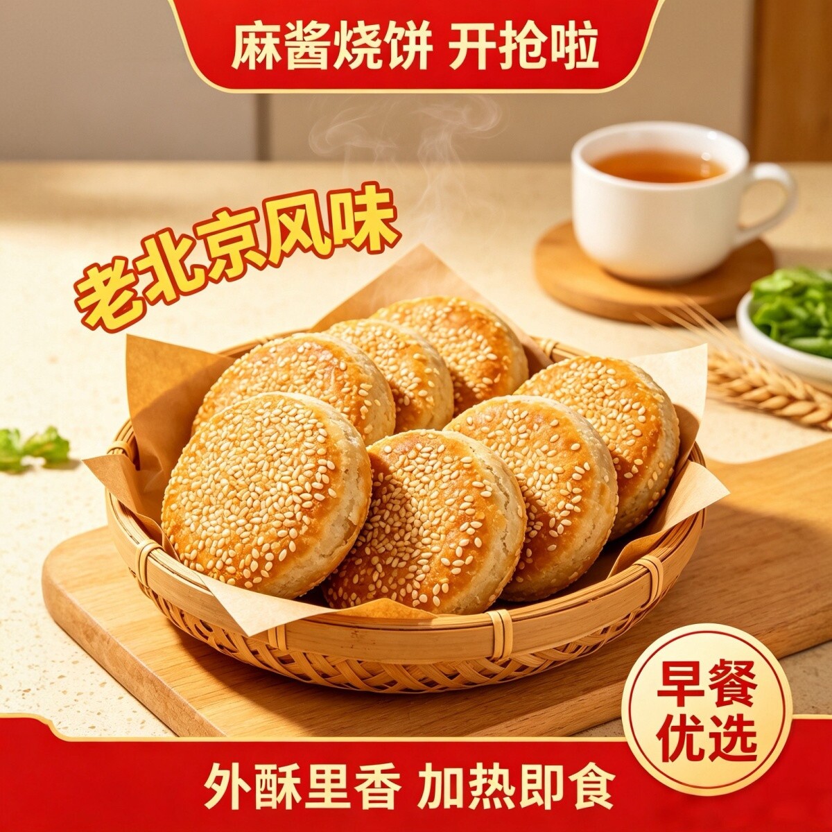 【麻酱烧饼】老北京风味芝麻酱烧饼芝麻烧饼油椒盐酥掉渣地道老式