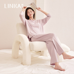林卡女款家居服好好睡系列棉莫面料·雅韵轻奢圆领睡衣套装