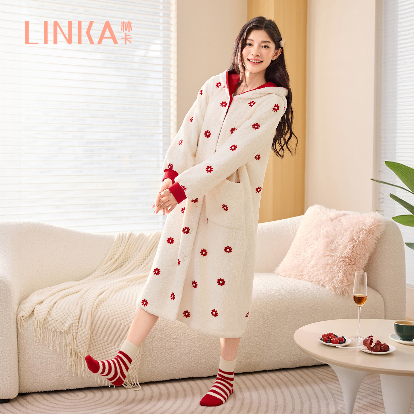 林卡睡衣女冬季加厚加绒家居服