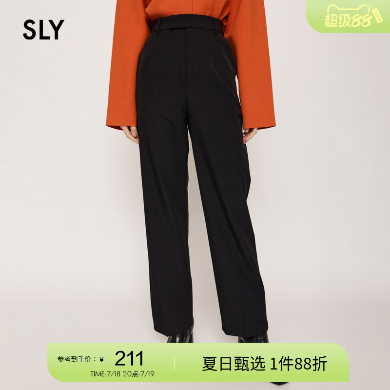 sly后腰松紧带直筒西装休闲裤