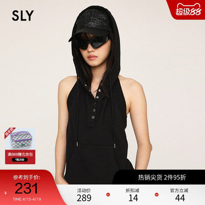 sly美式复古运动风连帽无袖背心