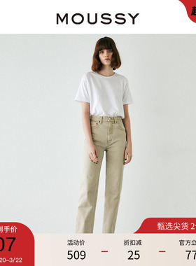 MOUSSY 春季高腰复古水洗男友裤直筒牛仔裤C10GSA12-1550