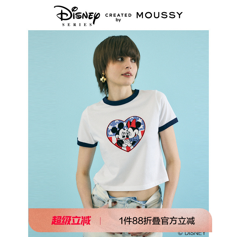 MOUSSY米奇米妮正肩撞边T恤